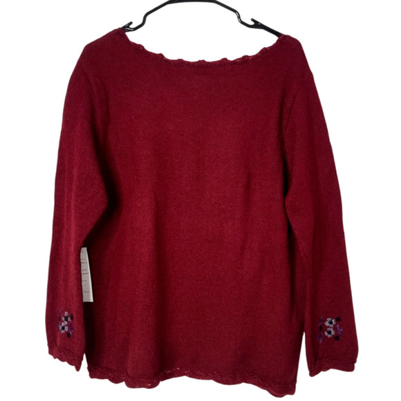 Mohair Wool Floral Embroidered Sweater Sz L Red Cottagecore Romantic Vintage Y2K - Picture 2 of 8